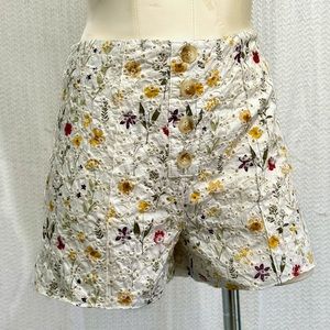 Moodie Everything and More Small White Eyelet Multi Floral Shorts